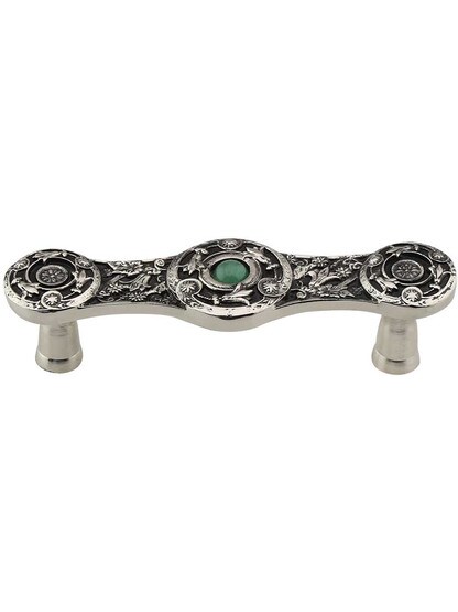 Lily Drawer Pull Inset with Green Aventurine - 3 inch Center-to-Center in Brite Nickel.